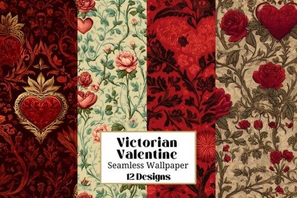 12 VICTORIAN VALENTINE Seamless Patterns: A Creative Asset for Digital Crafting