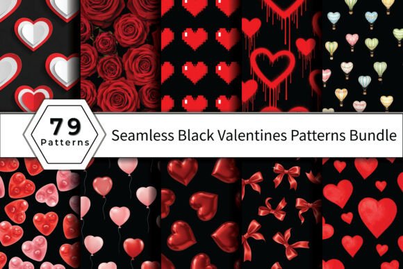 79 Seamless Black Valentines Patterns for Creative Professionals