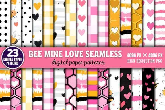 Bee Mine Love Seamless Patterns Background Paper PNG: A Versatile Digital Asset for Creative Projects