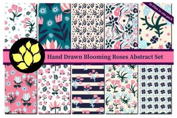 Blooming Flowers Seamless Patterns Set