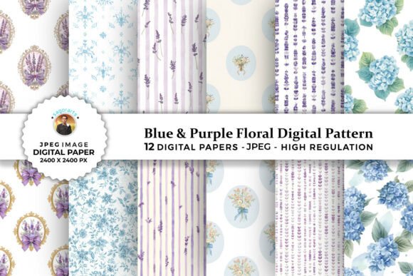 Blue Purple Floral Digital Patterns: A Versatile Design for Modern Creativity