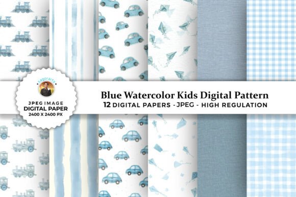 Blue Watercolor Kids Digital Patterns: A Creative Resource for Craft Enthusiasts