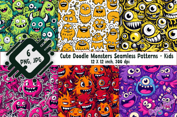 Cute Doodle Monsters Seamless Patterns: A Playful Addition to Your Design Toolkit