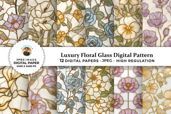Floral Stained Glass Digital Patterns