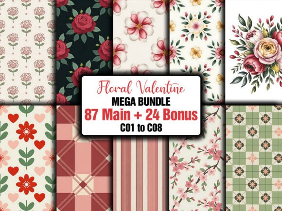 Floral Valentine Patterns Mega Bundle