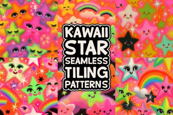Free Kawaii Star Seamless Patterns Set