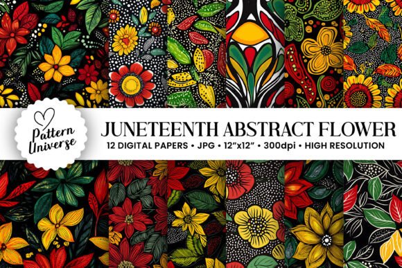 Juneteenth Abstract Flowers Patterns: A Creative Resource for Every Project
