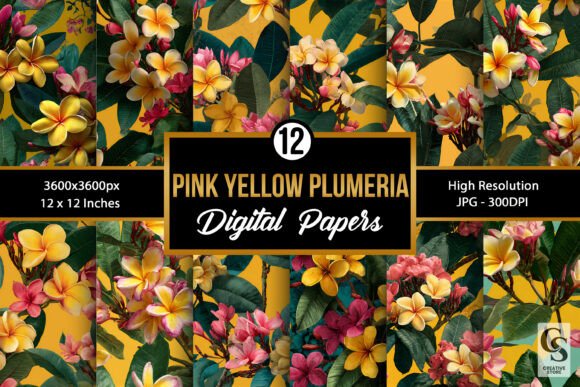Pink Yellow Plumeria Flower Patterns