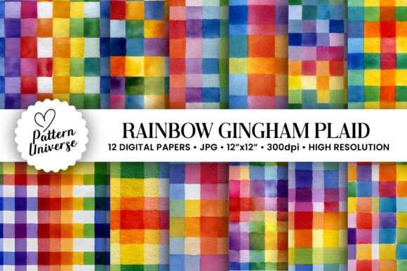 Rainbow Gingham Plaid Seamless Patterns