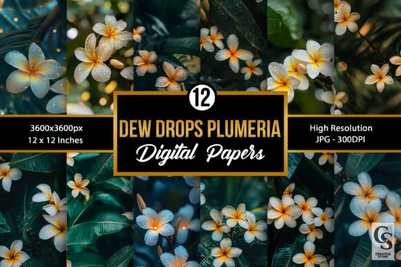 Spring Plumeria Flowers Patterns and Summer Plumeria Flowers Pattern Bright Tropical Floral Seamless Design