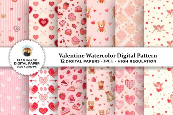 Valentine Watercolor Digital Patterns