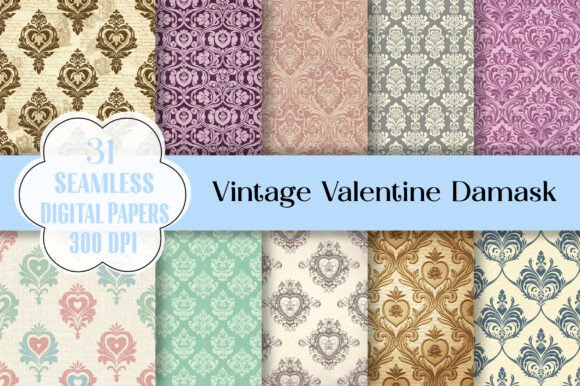 Vintage Valentine Damask Patterns